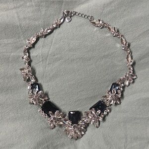 Charter Club Silver-Tone Necklace with Clear Crystals and Dark Blue Stones